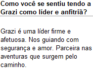 Depoimento — Grazi como líder e anfitriã