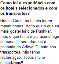 Depoimento — hotéis e transportes